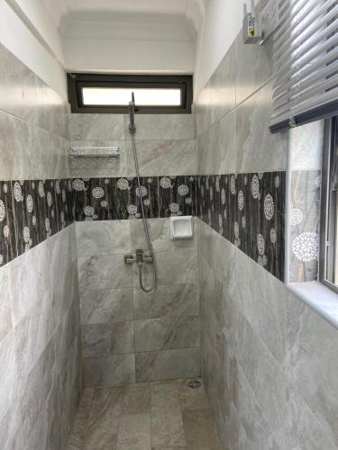 e bagno con doccia e doccia. di L'Heritage - Vue sur mer a Rodrigues Island