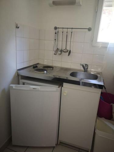 a small kitchen with a sink and a counter at Studio Chaleureux in Albert