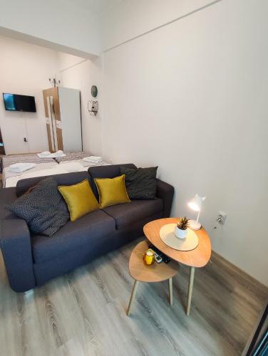 a living room with a couch and a table at Sole Mio Apartment & Wellness in Herceg-Novi
