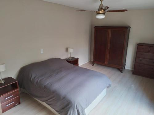 a bedroom with a bed and a dresser at Espectacular casa centro laguna para parejas in Chascomús