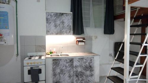 a small kitchen with a sink and a stove at Bless1 in Puerto Madryn