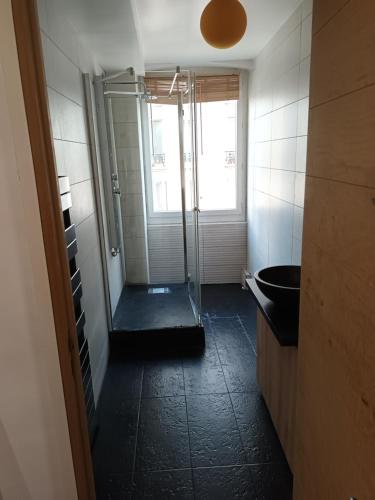 une salle de bain avec douche et lavabo dans l'établissement APPARTEMENT SACRE COEUR, à Paris