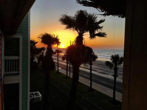 a view of the beach at sunset from a house at Oceanfront at The Dawns in Galveston