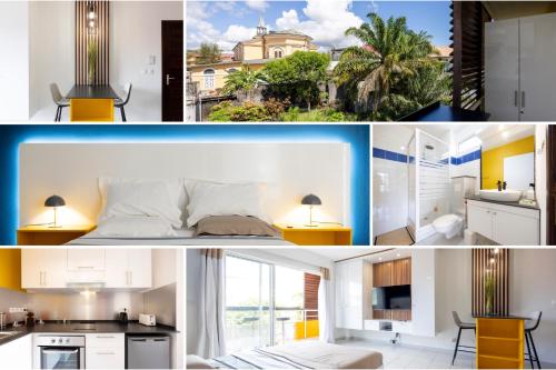 a collage of photos of a kitchen and a bedroom at Lumina - Destination Guyane - Studio d'architecte in Cayenne