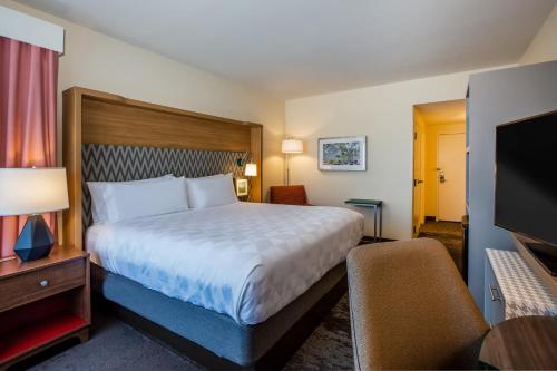 a hotel room with a bed and a flat screen tv at Holiday Inn - Gulfport-Airport, an IHG Hotel in Gulfport