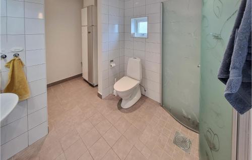 a bathroom with a toilet and a sink and a shower at 3 Bedroom Lovely Home In Uddevalla in Uddevalla