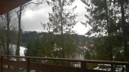 a view from the deck of a house overlooking a lake at Willa Melisa in Wisła