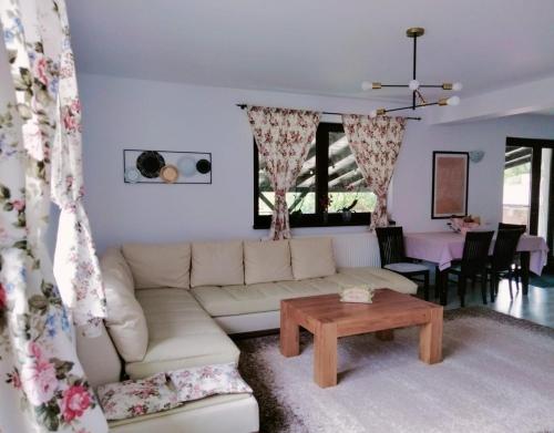 - un salon avec un canapé blanc et une table dans l'établissement Vila Roxana, à Pangarati
