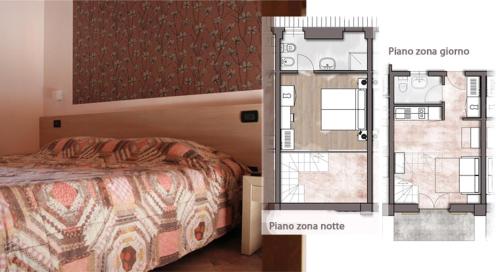 a bedroom with a bed and a floor plan at Il Poggio Agrisport in Poirino