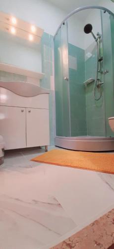 a bathroom with a shower and a sink at Ema & Sea Apartment's in Pula