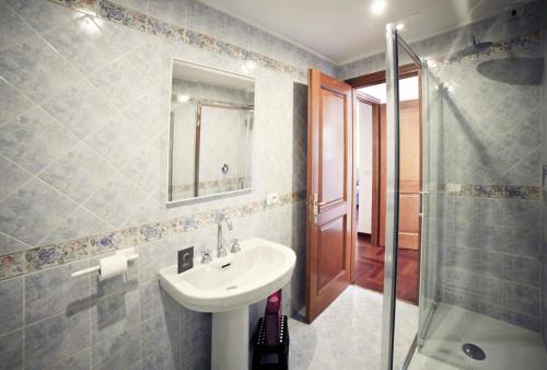 La salle de bains est pourvue d'un lavabo et d'une douche. dans l'établissement LUCIANO MONTI APARTMENT, à Rome