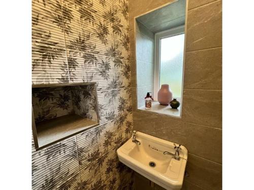 a bathroom with a sink and a mirror at Roberts Yard Country Cottage in Kilkenny