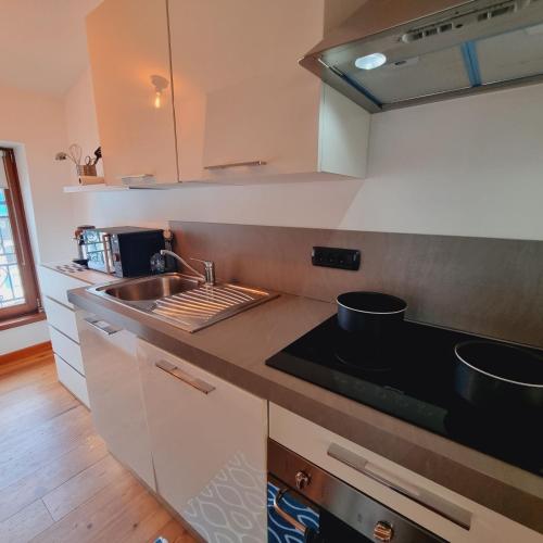 une cuisine avec un évier et un plan de travail dans l'établissement ALPES IV - Hyper Centre - Parking - 40m², à Chamonix-Mont-Blanc