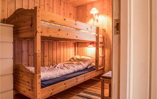 a bedroom with two bunk beds in a wooden room at Nice Home In Roan With Kitchen 