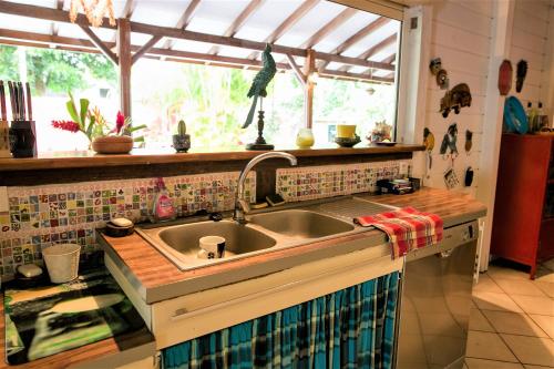 a kitchen with a sink and a window at Caribbean Ashanti Lodge in Trois-Rivières