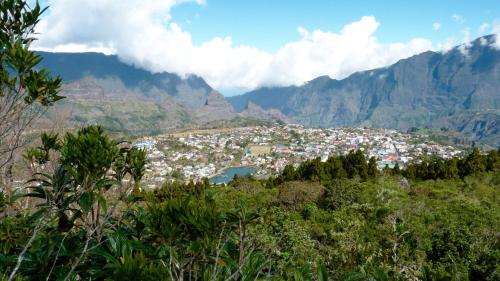 a view of a town in the mountains at CASAMELIAS "Le ficus" in Cilaos