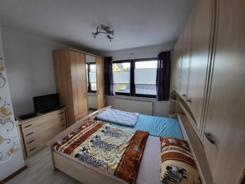 ein Schlafzimmer mit einem Bett und einem TV. in der Unterkunft Ferienwohnung Auris in Cranzahl