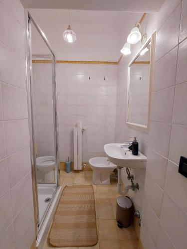 a bathroom with a shower and a sink and a toilet at Brignole B in Genoa