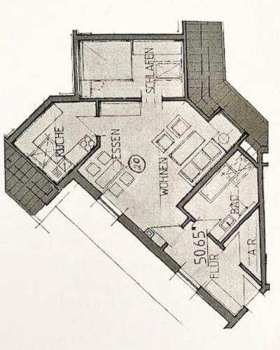 a black and white floor plan of a house at Ferienwohnung Coburger Land, ländlich gut gelegen in Meeder