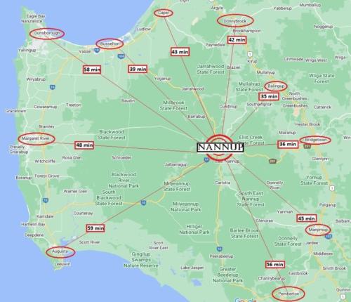 a map of nürburgring with the kronitz at Warren Retreat - cozy and tranquil 2 brm home in Nannup