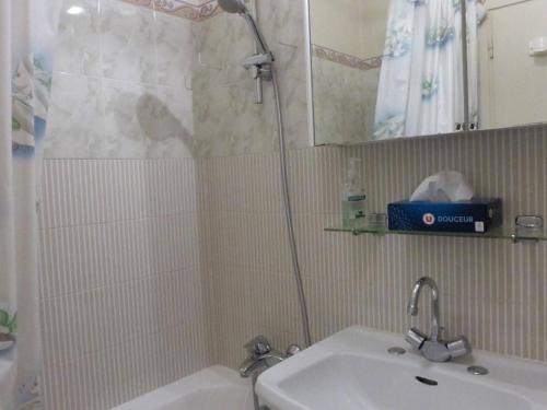une salle de bain avec douche et lavabo dans l'établissement Studio cosy à Saint-Gilles-Croix-de-Vie avec parking privé - FR-1-224-116, à Saint-Gilles-Croix-de-Vie
