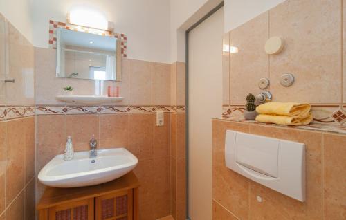 a bathroom with a sink and a mirror at Villa Anči in Pisak
