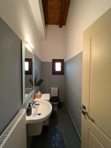 a bathroom with a sink and a toilet at Happy trails Guesthouse Vitina in Vytina