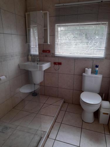 La salle de bains est pourvue de toilettes et d'un lavabo. dans l'établissement Hawkshead Lodge, à Alkmaar