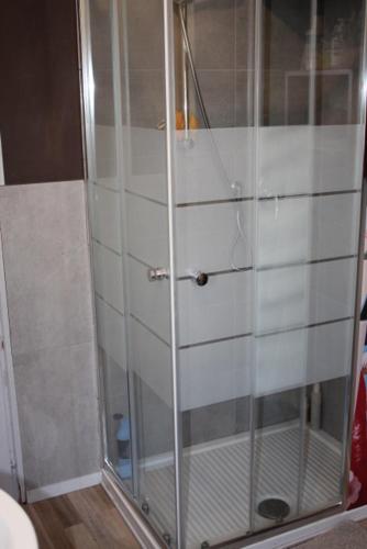 a shower with a glass door in a bathroom at Casa Milietta in Gravere