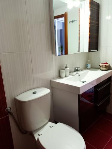 a bathroom with a white toilet and a sink at Village House Grevena in Grevena