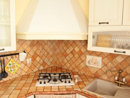 a kitchen with a stove top oven next to a sink at Il sole in Carpi
