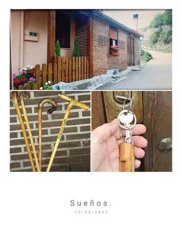 a collage of two pictures of a house with a key at Casa Manuel y Ana María. in Llombera