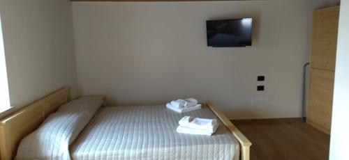 een slaapkamer met een bed en een tv aan de muur bij Agriturismo El Bocolar in Marano di Valpolicella