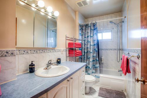 a bathroom with a sink and a toilet and a shower at Maison chaleureuse a 15 minutes DT Montréal in Montréal