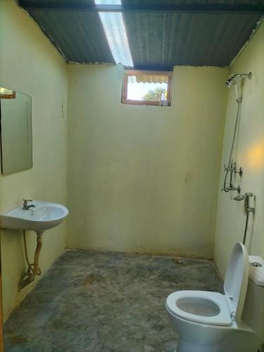 a bathroom with a toilet and a sink at Namaste Bardiya Resort in Bhurkīā