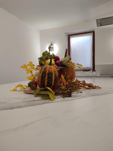 a pile of pumpkins and leaves on a table at Storie di bosco in Villa Lagarina