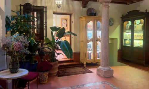 a living room with a bunch of plants and a table at Almunia de San Miguel in Toledo