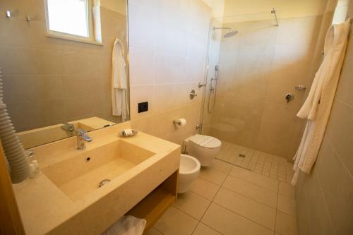 a bathroom with a sink and a toilet and a shower at Grand Hotel President in Siderno Marina