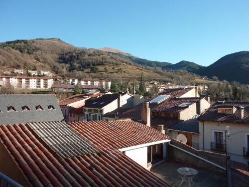 an overhead view of a town with houses and mountains at Pensión Fonda Vilalta in Ribes de Freser