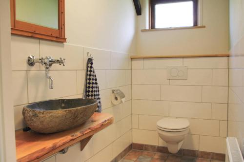 a bathroom with a sink and a toilet at de Koeboet in Callantsoog