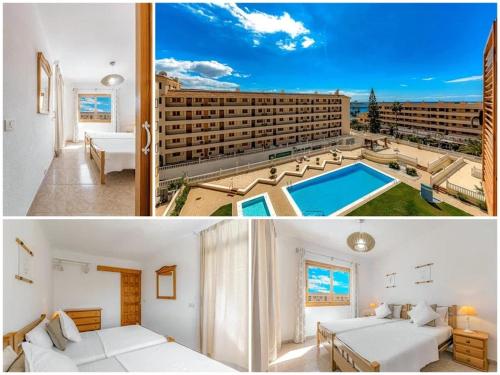 アロナにあるTenerifeopenhome bright penthouse on the beach Los Cristianosのスイミングプール付きのホテルルームの写真2枚