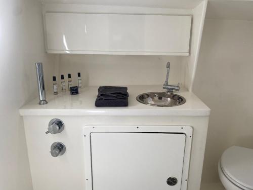a small bathroom with a sink and a toilet at KARPEDIEM in Ajaccio