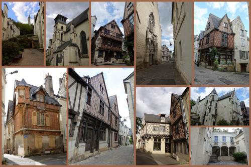 a collage of photos of an old building at Au Relais Saint Maurice in Chinon