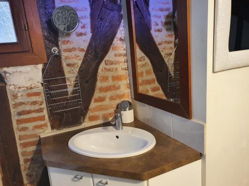 a bathroom with a sink and a mirror at MAISON ENTIERE de 115m2 EN HYPER HYPER CENTRE AUX COEUR DES HALLES de TOURS de 2 à 7 PERSONNES in Tours