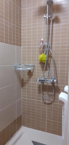 a shower with a hose in a bathroom at Chambre d'Hôte Villa Maritampona in Antsirabe