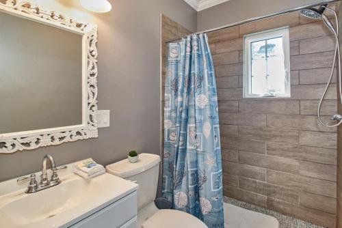 a bathroom with a toilet and a sink and a mirror at Gorgeous Loft Apartment Centrally Located Tampa in Tampa