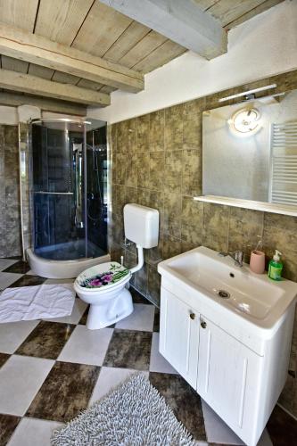 a bathroom with a toilet and a sink and a tub at Villa Luna in Motovun