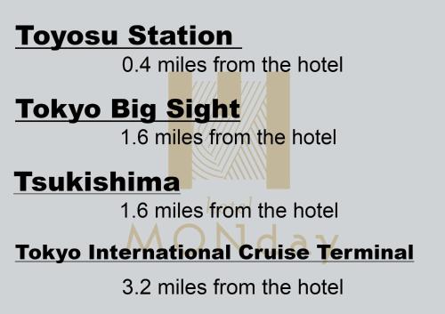 a screenshot of a text box with the words tokyo station miles from at hotel MONday Premium TOYOSU in Tokyo