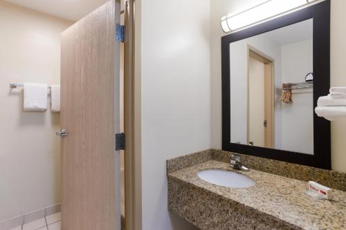 ein Bad mit einem Waschbecken und einem Spiegel in der Unterkunft Red Roof Inn London I-75 in London