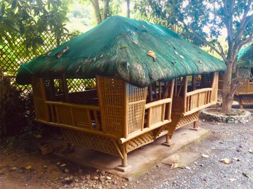 Cabaña pequeña con techo de paja verde en Rea's Bamboo Resort, 